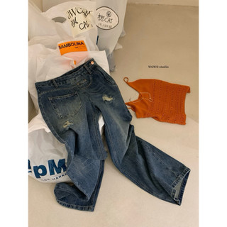 𝐏𝐡𝐢𝐞𝐧 𝐖𝐆𝐖𝐄 | (Sẵn) w9281 Quần Jean Ống Suông Loe Rách Phong Cách