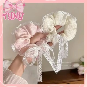 Dây buộc tóc Scrunchies phối ren nơ ngọt ngào phong cách Hàn Quốc