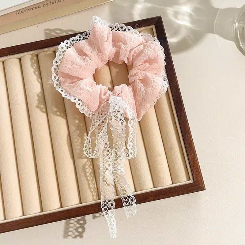 [COMBO 2 MÓN] Dây buộc tóc Scrunchies phối ren nơ ngọt ngào phong cách Hàn Quốc