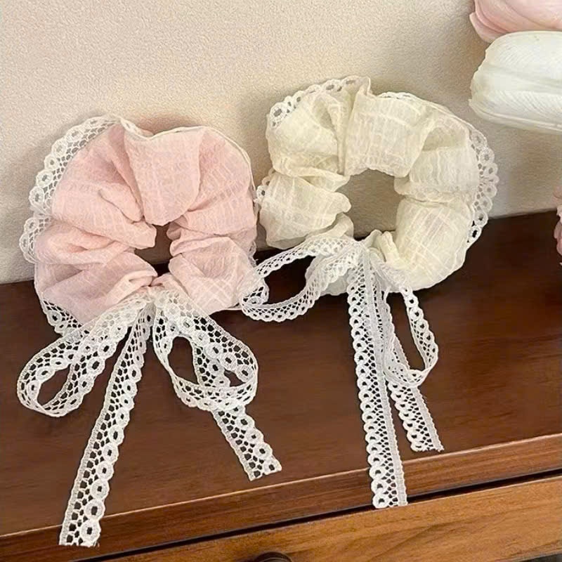 [COMBO 2 MÓN] Dây buộc tóc Scrunchies phối ren nơ ngọt ngào phong cách Hàn Quốc