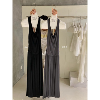 𝐏𝐡𝐢𝐞𝐧 𝐖𝐆𝐖𝐄 | (Sẵn) w9283 Đầm Thun Co Dãn Lưng Soắn Dây Cổ Yếm Ôm Xoè Rủ
