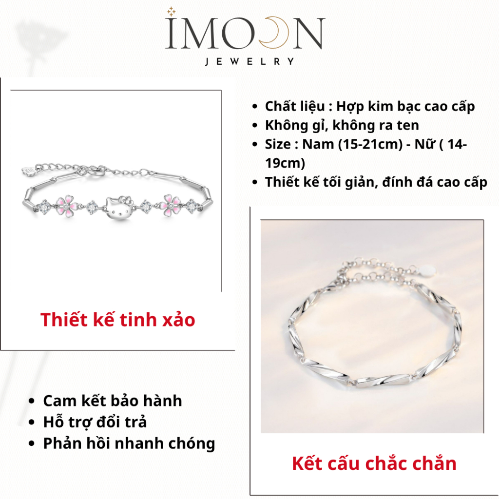 Lắc tay đôi Hello Kitty charm đính đá, vòng tay uyên ương Imoon hình Kitty đá hoa hồng