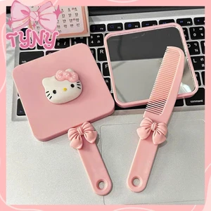 Gương lược hồng Hello Kitty, phụ kiện cho nữ, thiết kế nhỏ gọn, màu hồng tươi sáng
