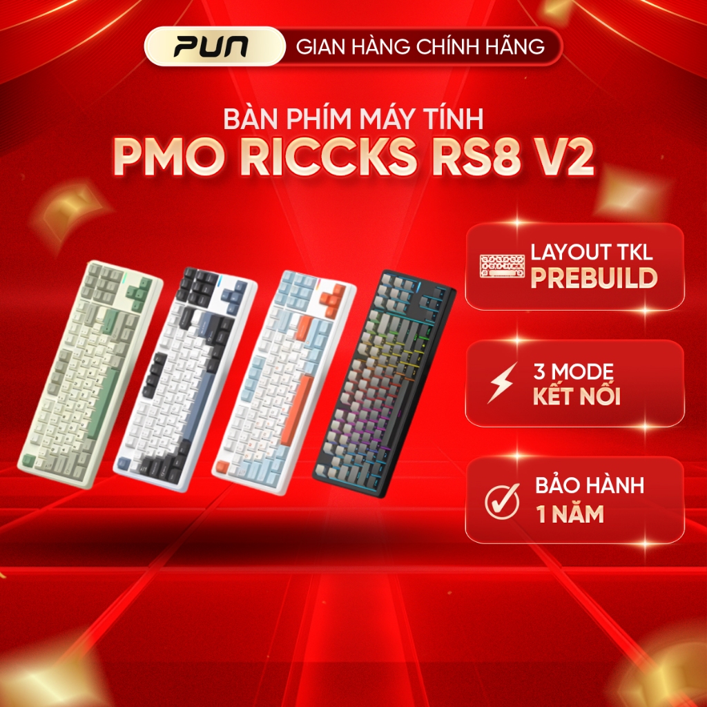 [CHÍNH HÃNG FULL VAT] RICCKS RS8 V2- Bàn phím cơ RICCKS RS8 V2 HIFI Mạch Xuôi , RGB , 3 MODE , QMK/VIA