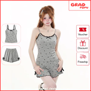 Set đồ ngủ nữ GRADPOPU phối viền ren nơ form ôm body gợi cảm có đệm ngực thoáng mát thường ngày PB79