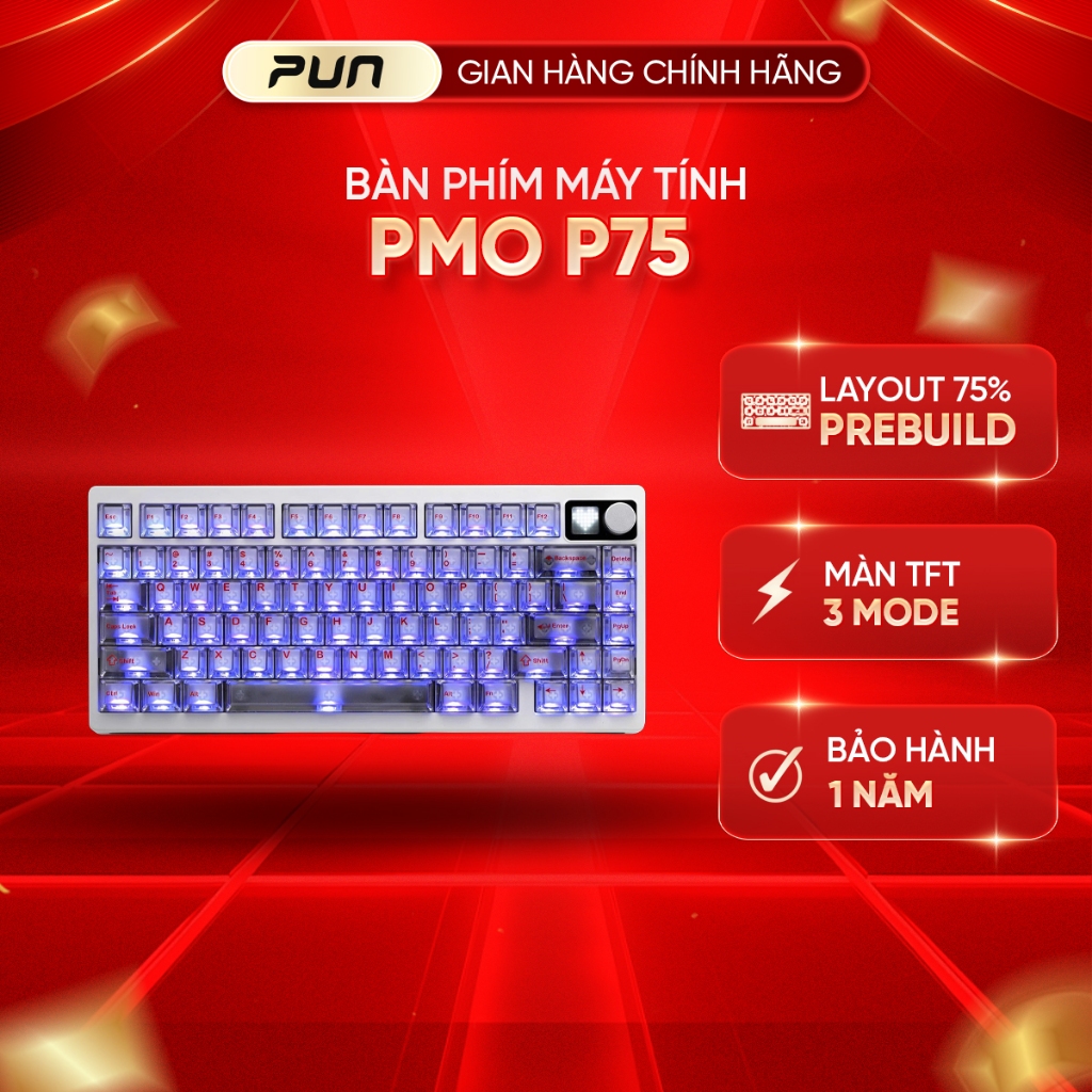 [CHÍNH HÃNG FULL VAT] Bàn phím cơ PMO P75 - Layout 75% | Màn hình LED ...