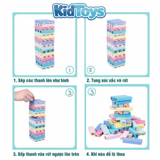 Đồ chơi rút gỗ 51 thanh loại lớn KidToys – bộ xếp khối domino in số hình cho bé