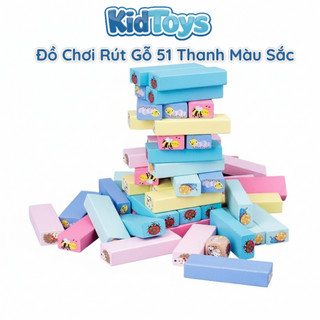 Đồ chơi rút gỗ 51 thanh loại lớn KidToys – bộ xếp khối domino in số hình cho bé