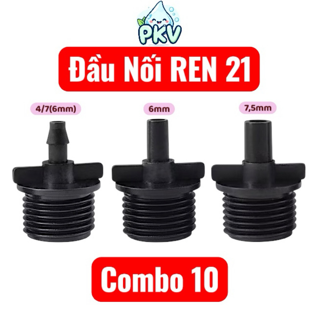 [Giá Rẻ] Combo 10 Đầu Ren 21 Ra 4/7 Có Móc Gài / 6mm / 7.5mm – Nối Ống Hoặc Gắn Béc Phun Sương