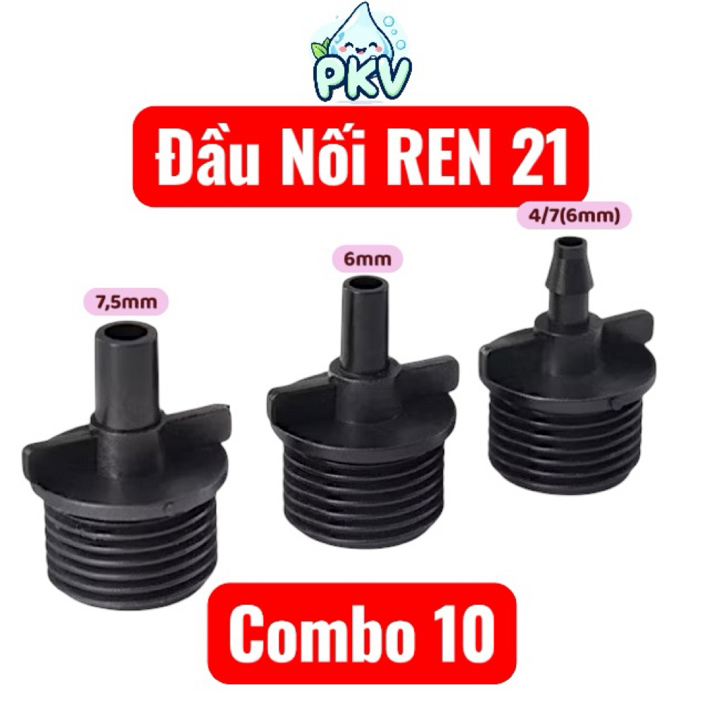 [Giá Rẻ] Combo 10 Đầu Ren 21 Ra 4/7 Có Móc Gài / 6mm / 7.5mm – Nối Ống Hoặc Gắn Béc Phun Sương
