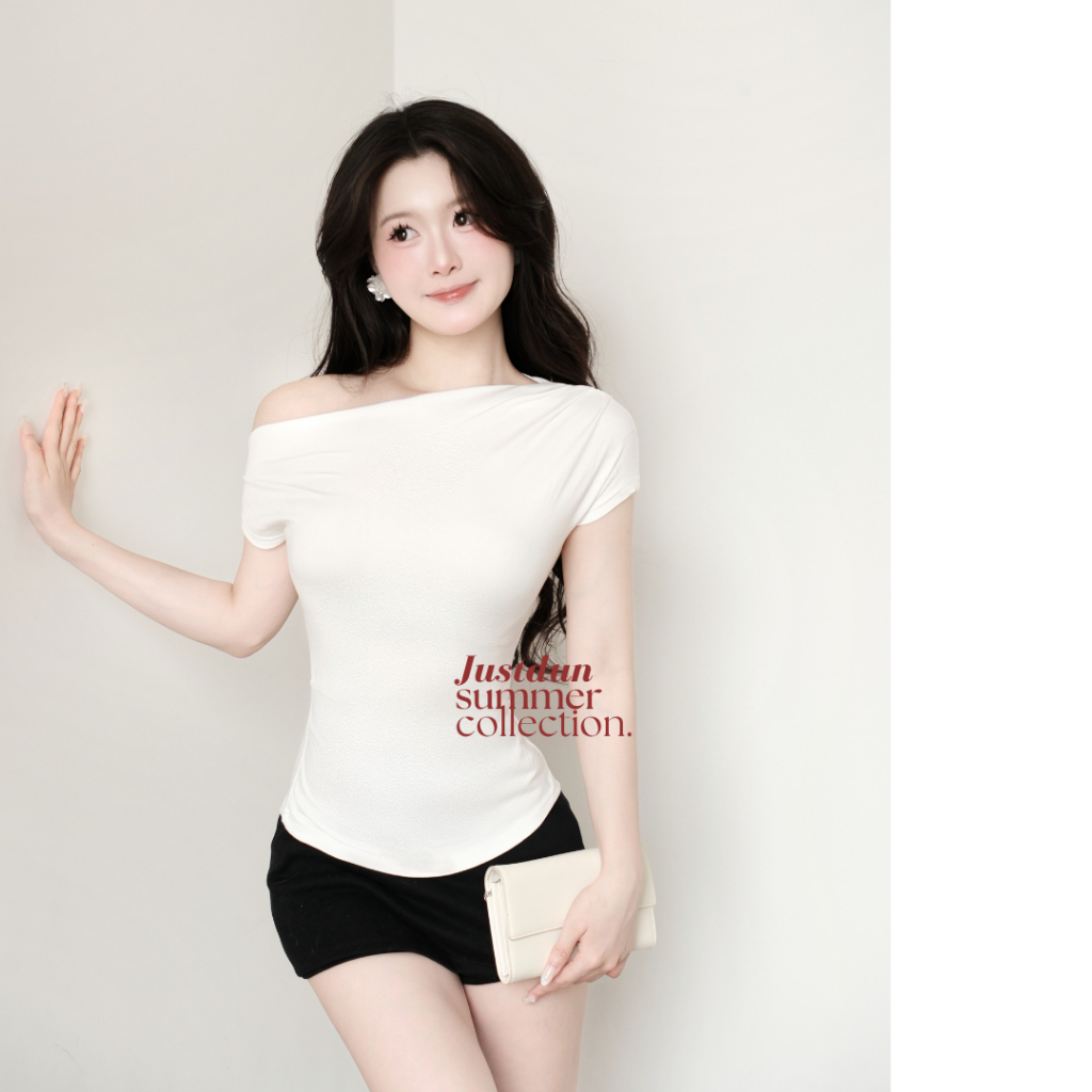 Áo Trễ Vai Nữ Thắt Eo Tôn Dáng Basic JUSTDUN Lệch Vai Tiểu Thư - G40