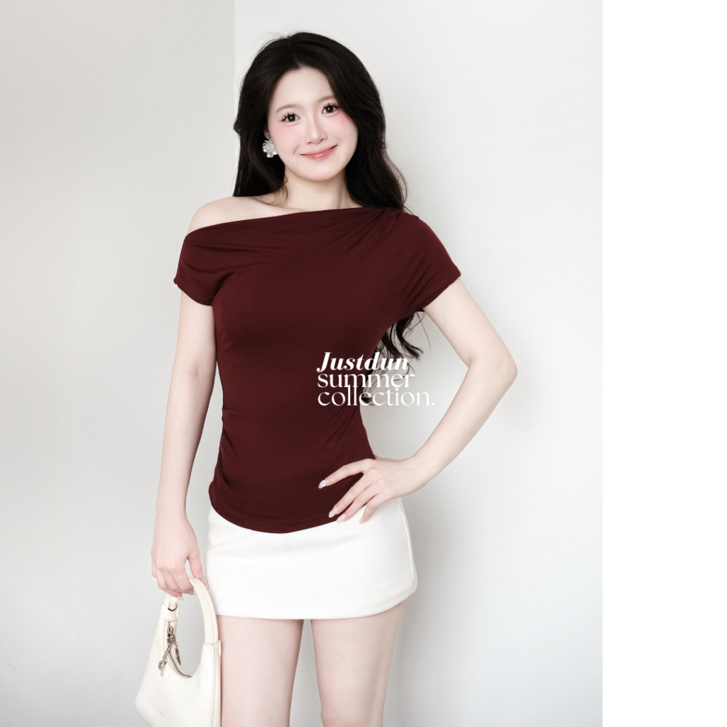 Áo Trễ Vai Nữ Thắt Eo Tôn Dáng Basic JUSTDUN Lệch Vai Tiểu Thư - G40
