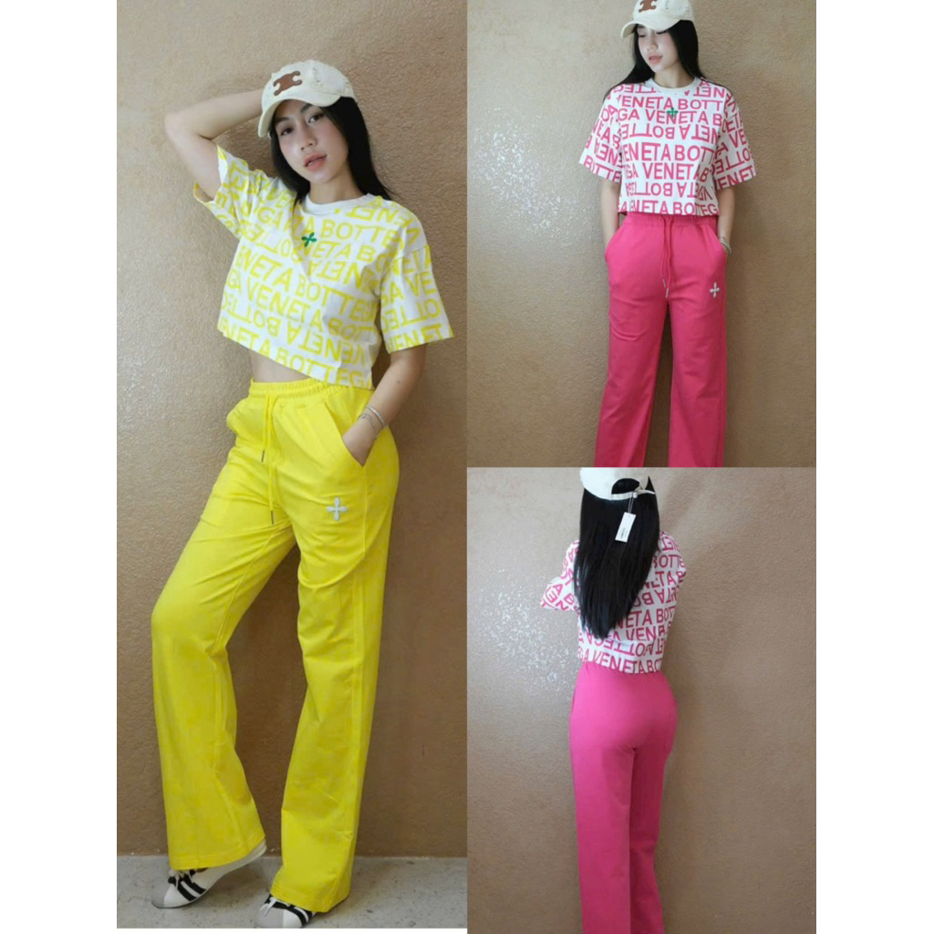 set áo thun croptop & quần thun suông