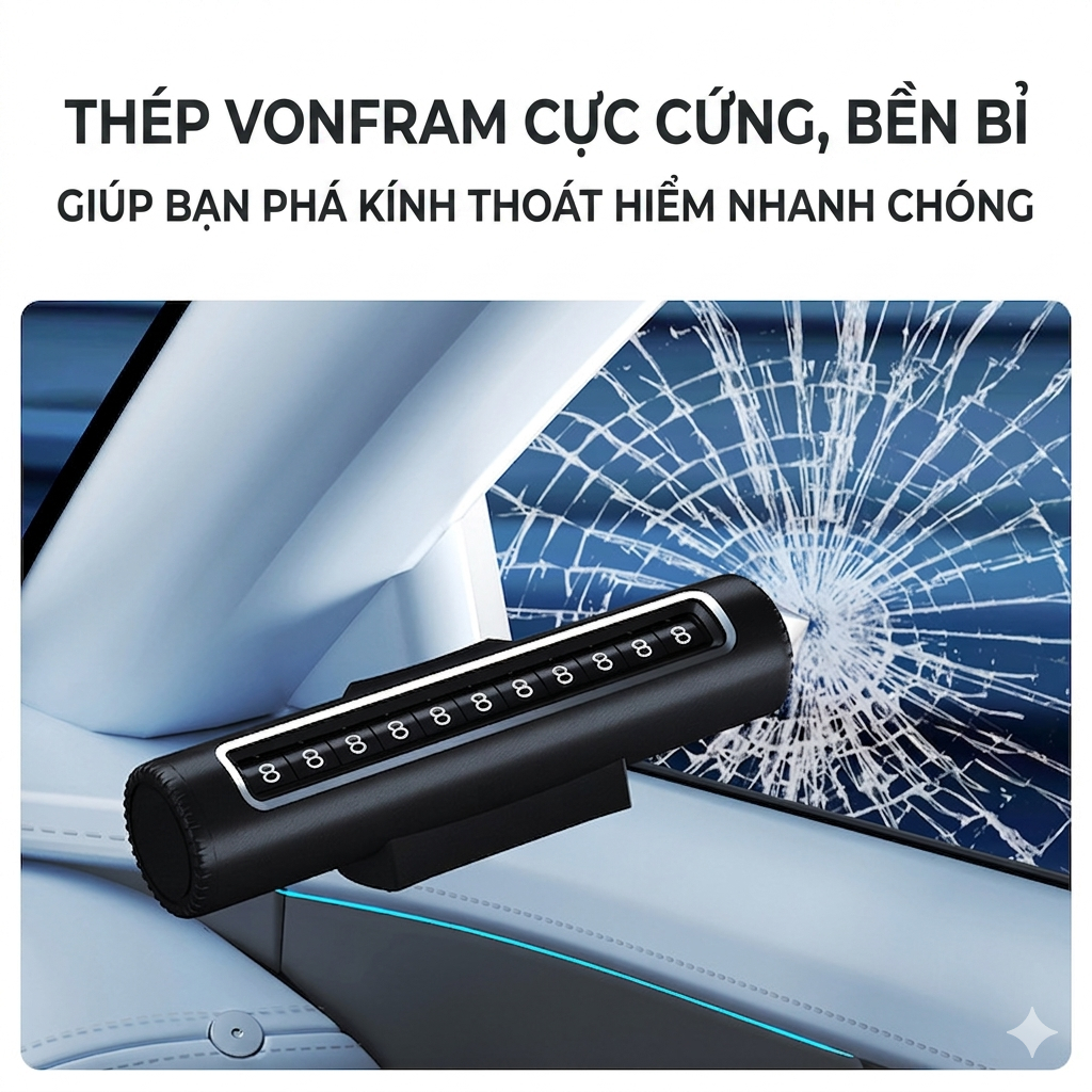 Bảng số điện thoại ô tô tích hợp búa phá kính (Loại cao cấp) – Dụng cụ thoát hiểm khẩn cấp CobakAuto