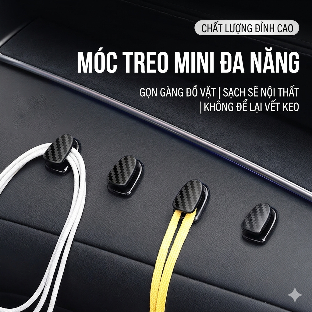Combo 4 Chiếc Móc Treo Nội Thất Ô Tô Sợi Carbon Cao Cấp – Móc Treo Taplo Phụ, Keo Dán Không Dấu, Chịu Lực Tốt CobakAuto