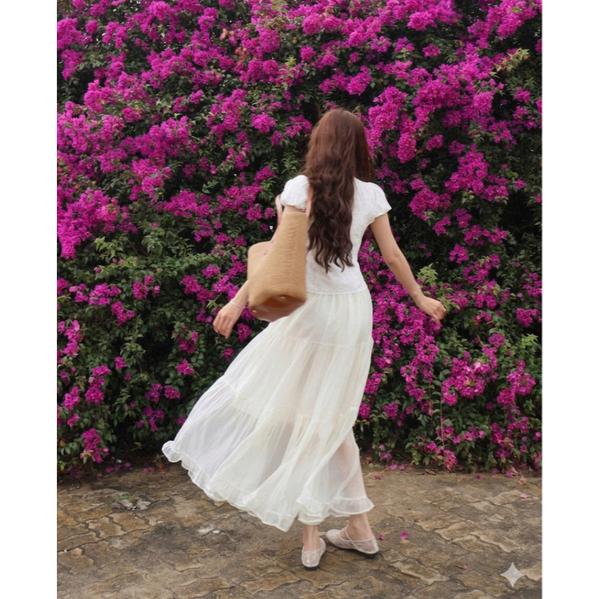 Áo babydoll chất thô boil cổ V ren hoa thắt nơ eo TAM A107