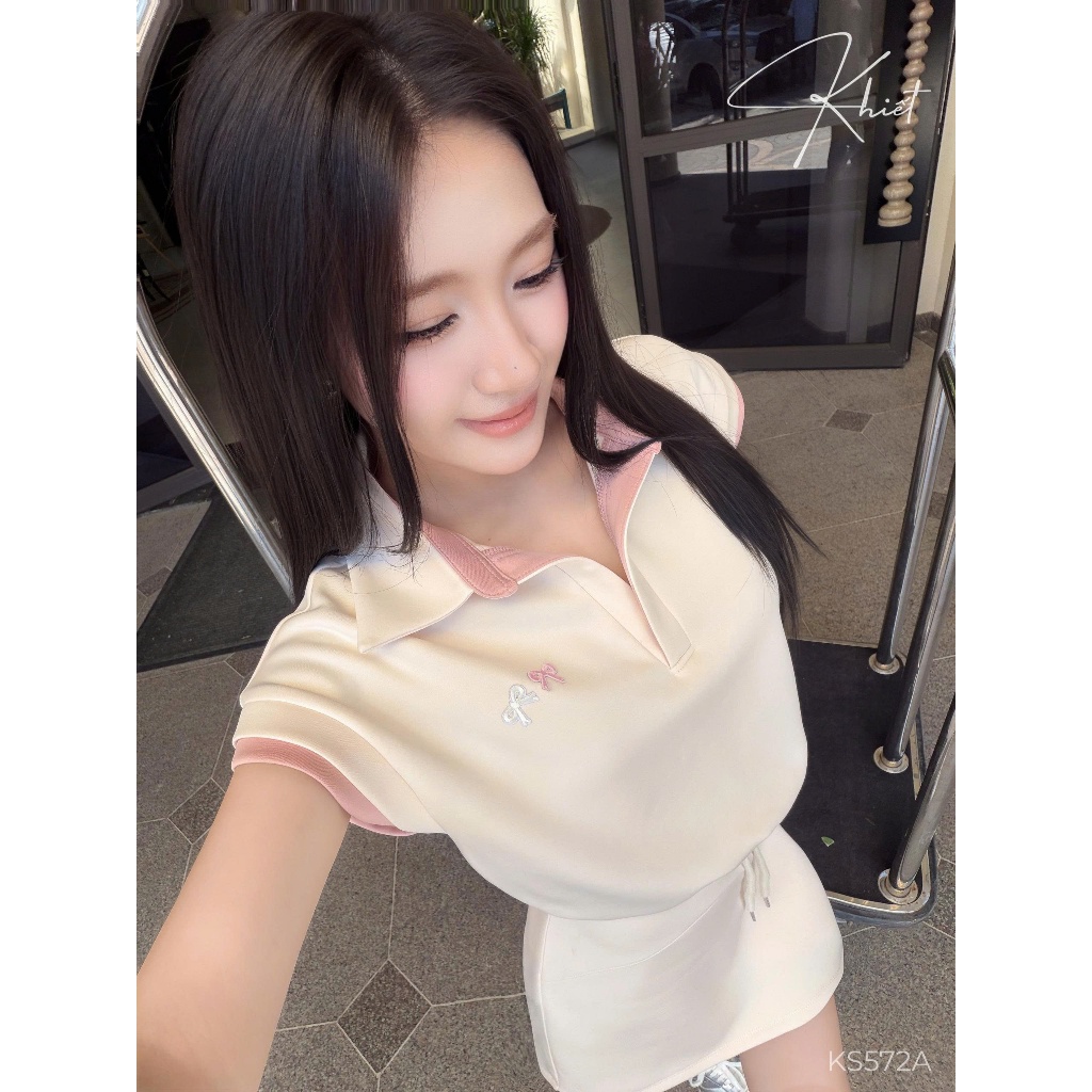Set thun kem viền hồng daily ngày hè phối áo polo & chân váy năng động KS572A