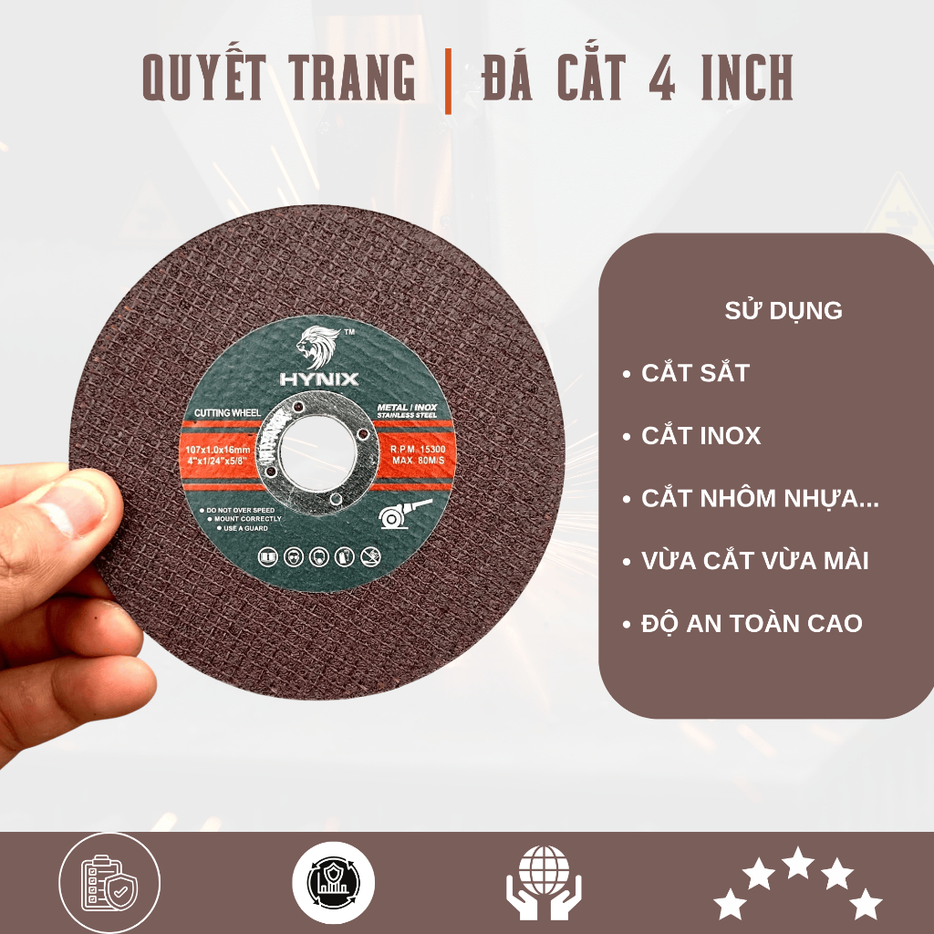 Đá Cắt Sắt , Đá Cắt Inox HYNIX Phi 100 Đường Kính 107 x 1 x 16mm Đá 1 Tấc Ít Hao Mòn Độ Bền Cao