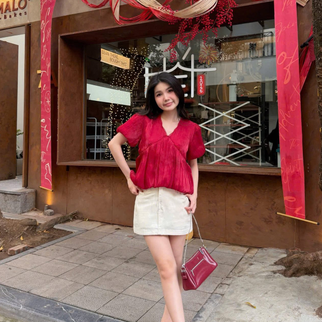Áo babydoll chất tơ óng cổ V dáng bí xinh xắn MUZA A86