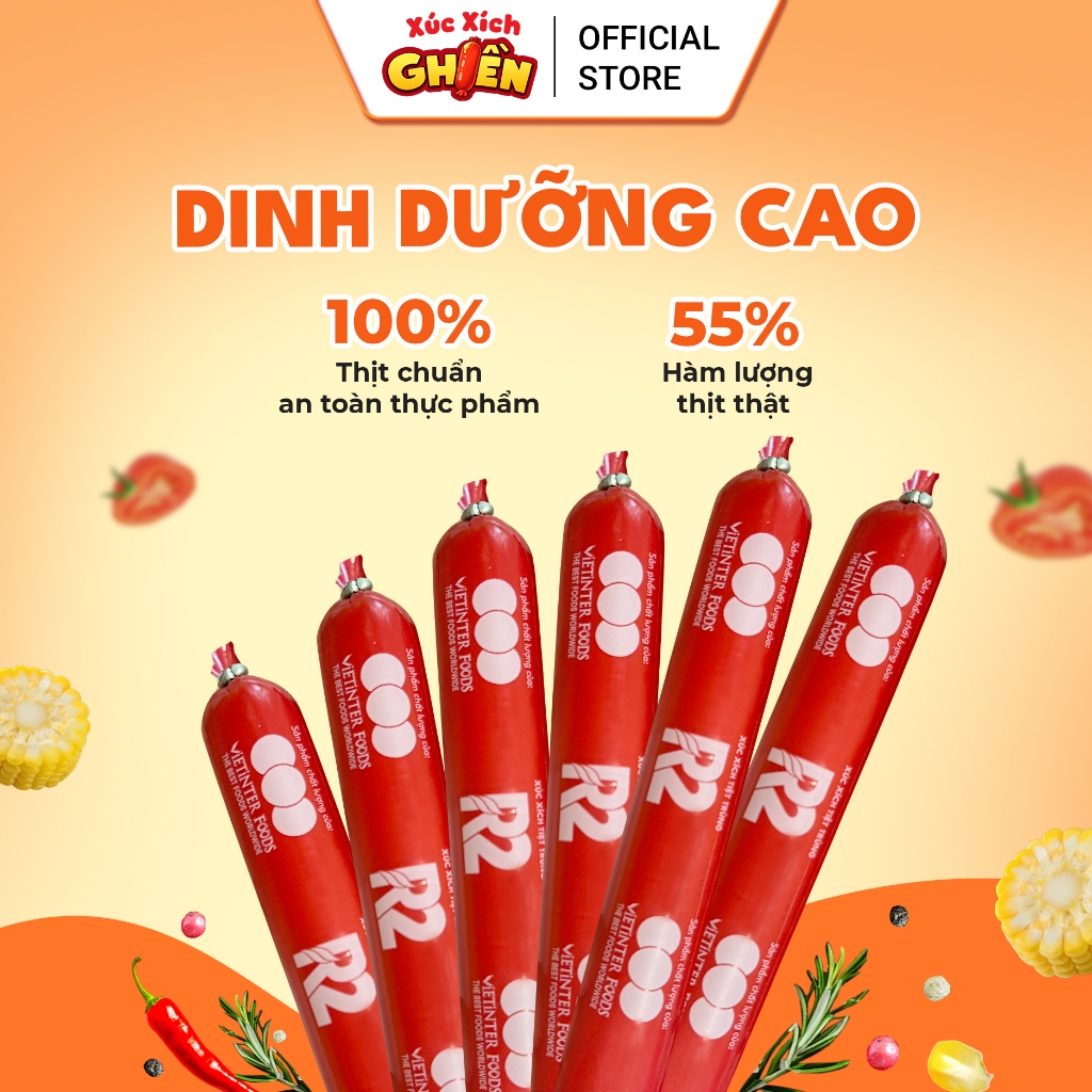 Combo 58 Cây Xúc Xích Dinh Dưỡng Tiệt Trùng R2 Vietinter Foods (Cây 35g)