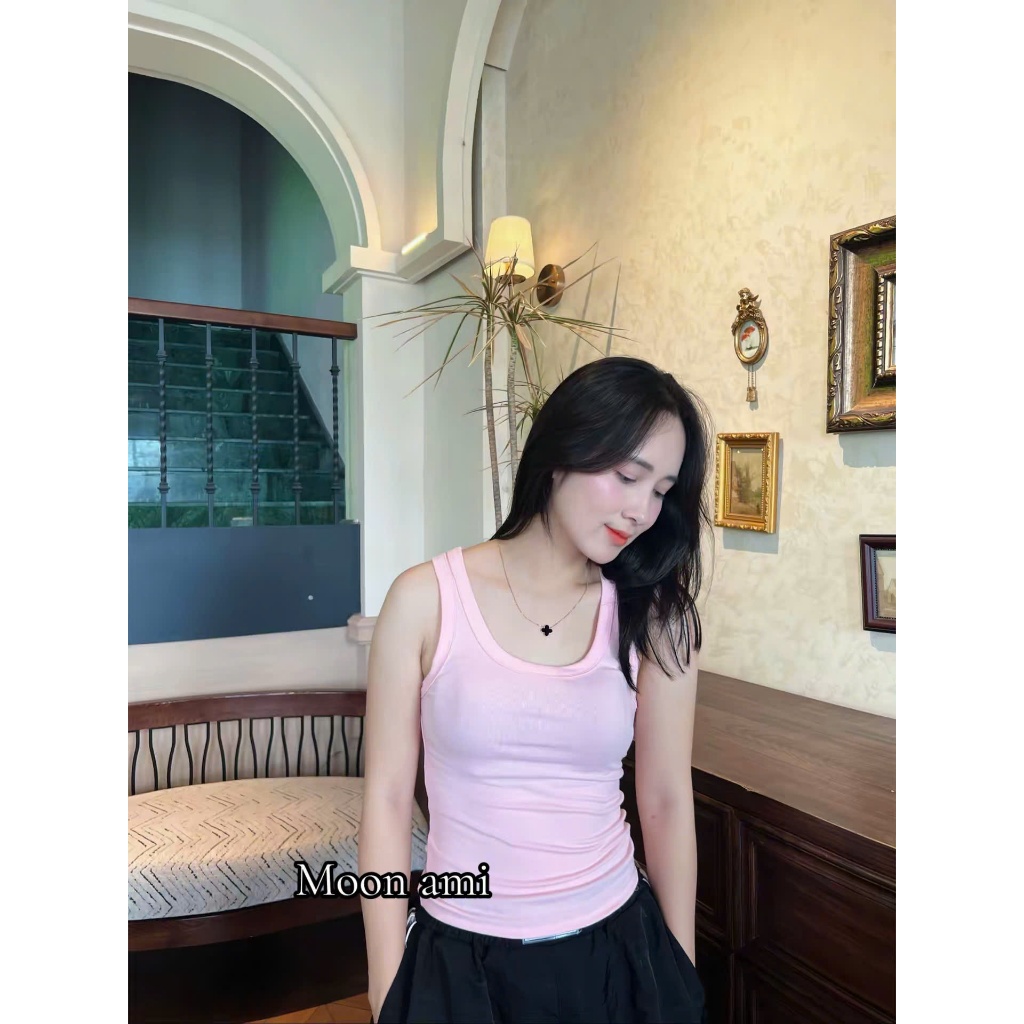 Áo ba lỗ nữ (không có mút) cotton mát MOON AMI dây bản to
