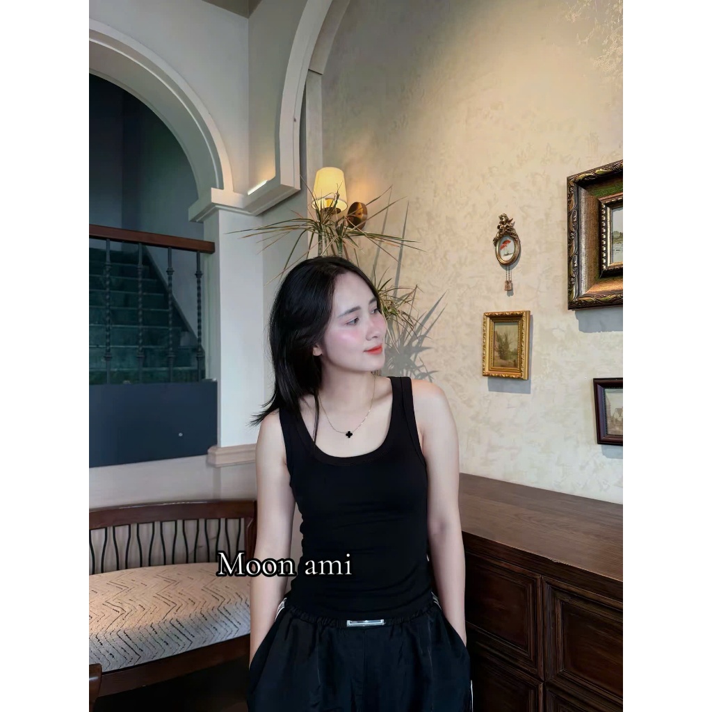Áo ba lỗ nữ (không có mút) cotton mát MOON AMI dây bản to
