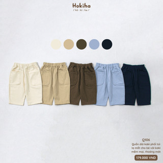 Quần kaki dài phối túi cho bé đi học, đi chơi Hokiha vải kaki mềm mại, thoáng mát size 8-17kg Q106
