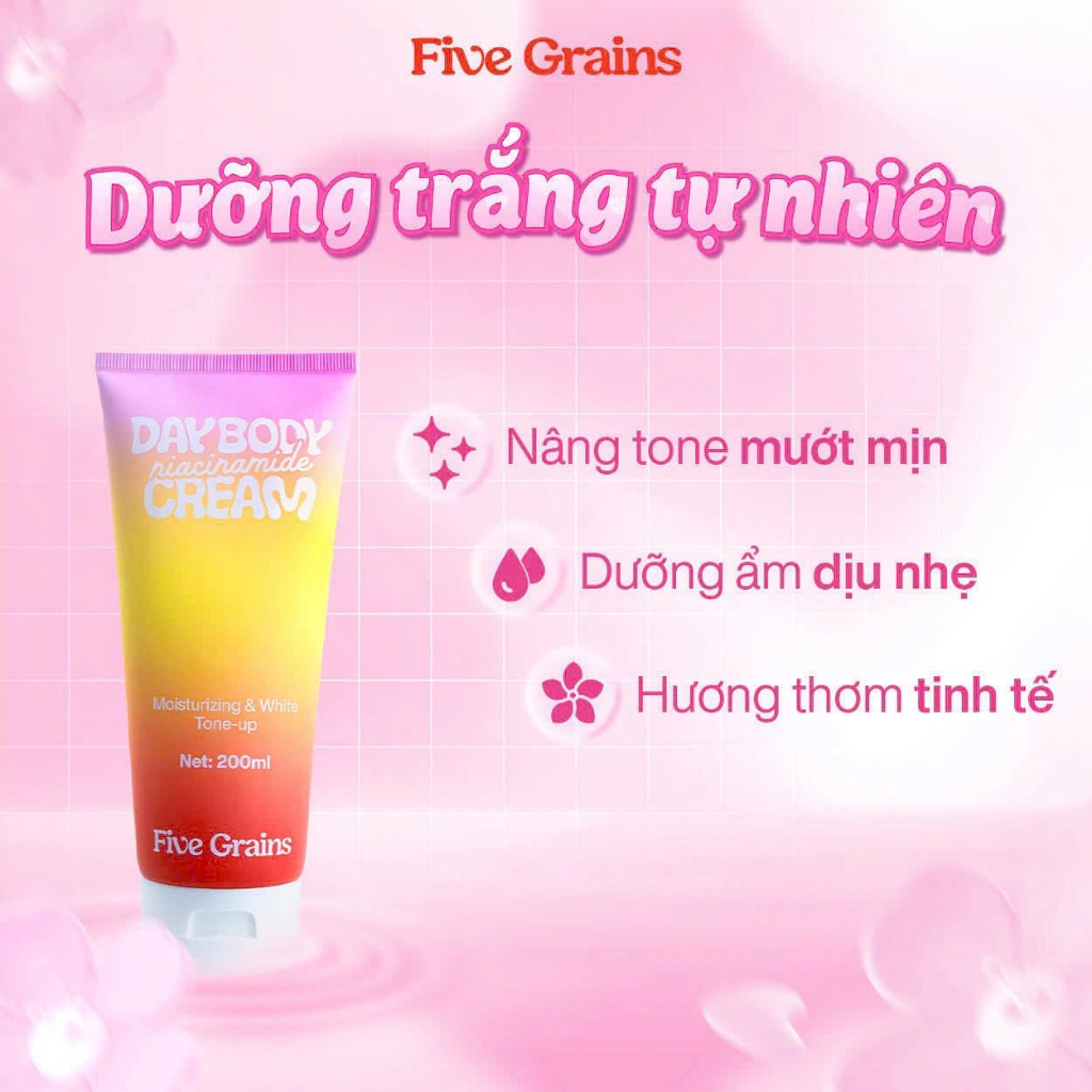 Kem Dưỡng Nâng Tone Body Five Grains Trắng Da 200ml Dưỡng Ẩm Nâng Tone Da