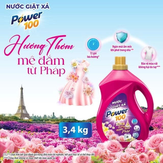 Nước Giặt Xả Power100 Hương Nước Hoa Pháp - Can 3.4KG