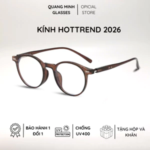 Kính cận chống ánh sáng xanh, gọng tròn có độ, gọng kim loại bọc nhựa cho mặt vừa, lớn vừa – Mã 8008