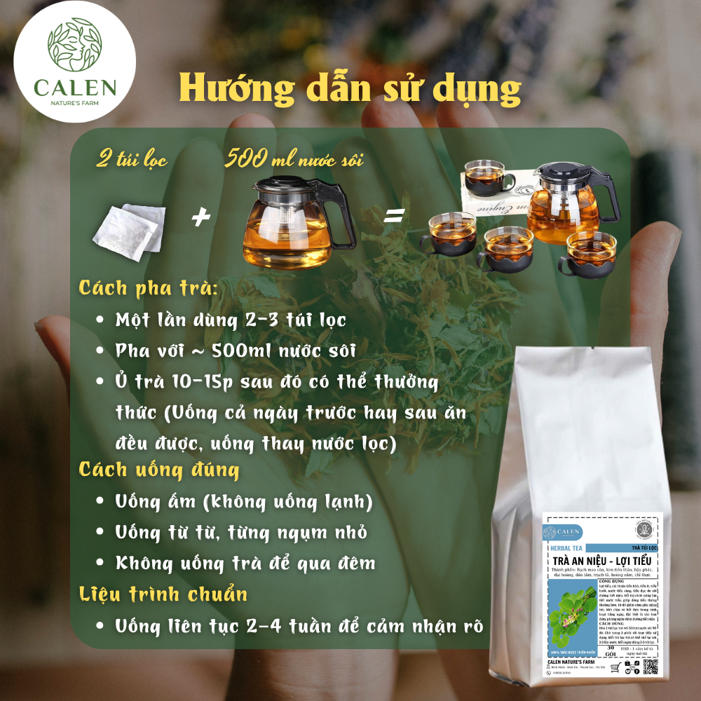 Trà an niệu lợi tiểu Calen Nature's Farm xử lý vấn đề tiểu khó, tiểu ít, tiểu buốt, nước tiểu vàng, tiểu đục bịch 30 lọc