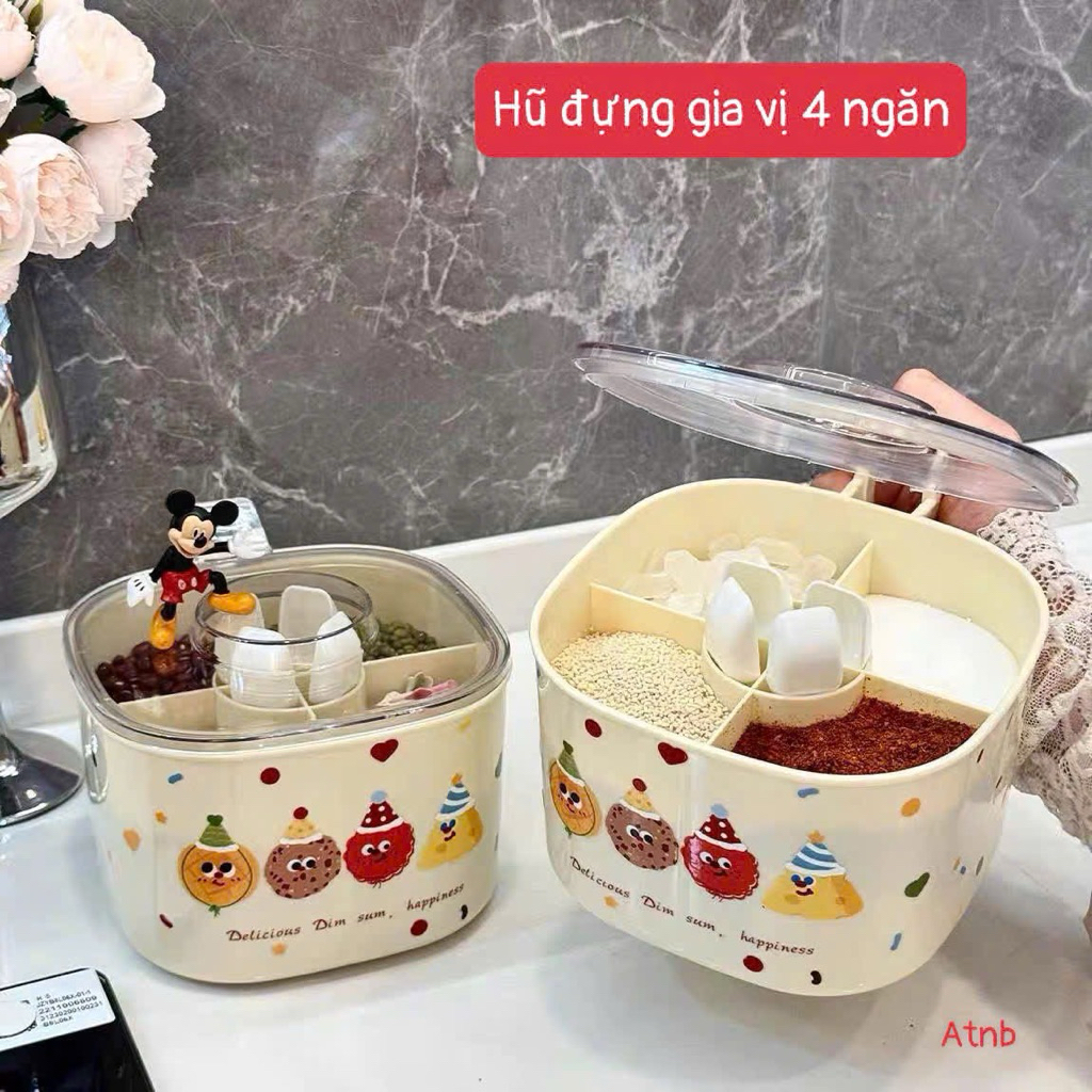 🍱 HŨ ĐỰNG GIA VỊ 4 NGĂN TIỆN LỢI – GỌN GÀNG, SẠCH SẼ CHO GIAN BẾP 🍱