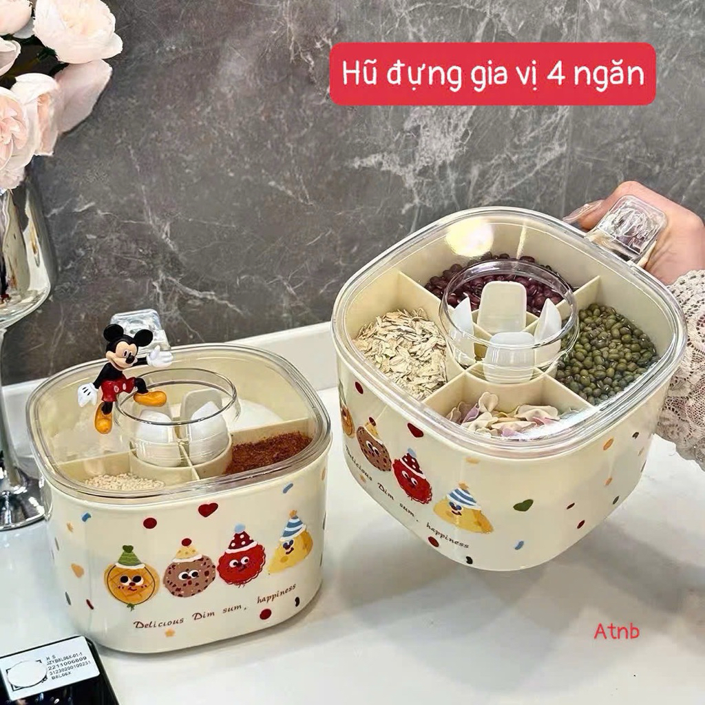 🍱 HŨ ĐỰNG GIA VỊ 4 NGĂN TIỆN LỢI – GỌN GÀNG, SẠCH SẼ CHO GIAN BẾP 🍱