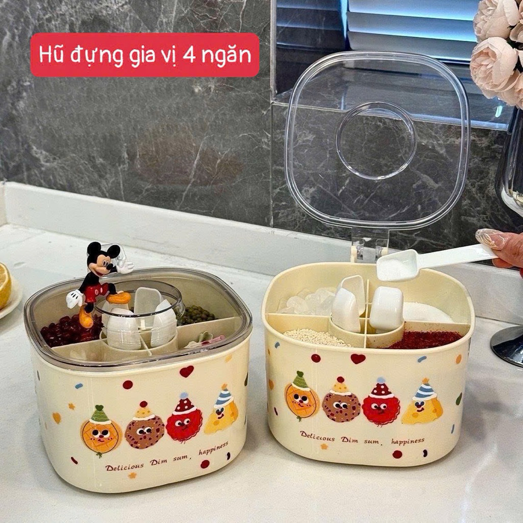🍱 HŨ ĐỰNG GIA VỊ 4 NGĂN TIỆN LỢI – GỌN GÀNG, SẠCH SẼ CHO GIAN BẾP 🍱