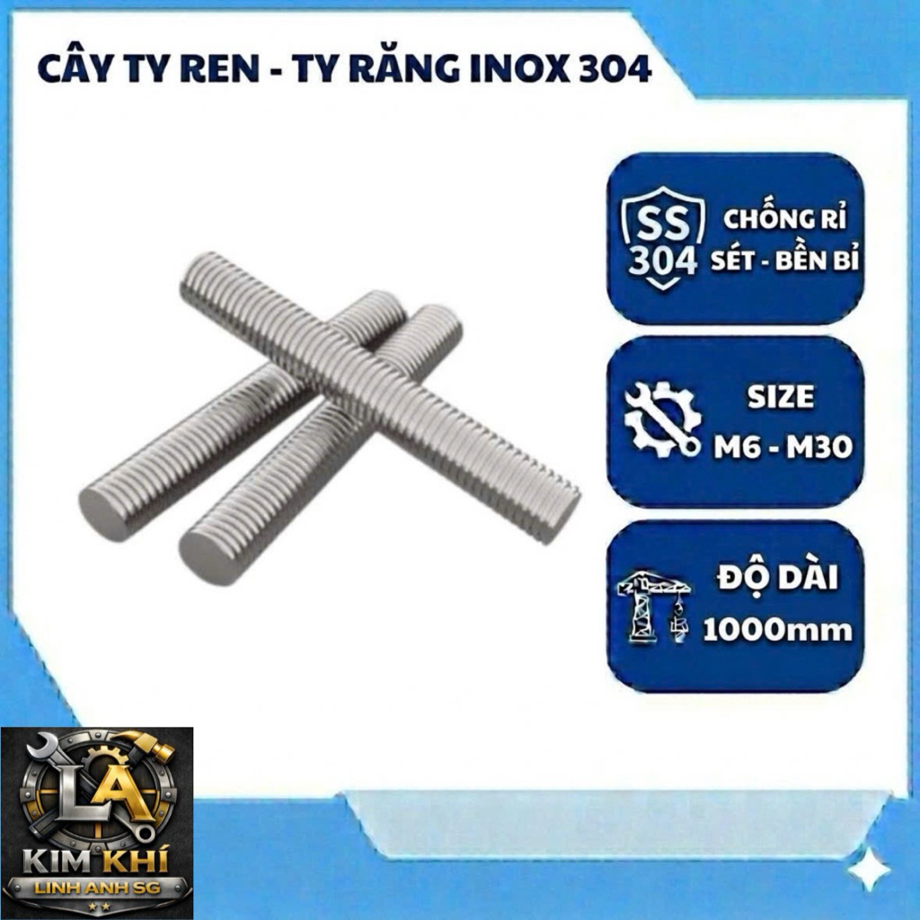 Cây Ty Ren, Cây Răng, (Inox 304 va 201)Thép không rỉ Dài 1m từ M6-M20 ...