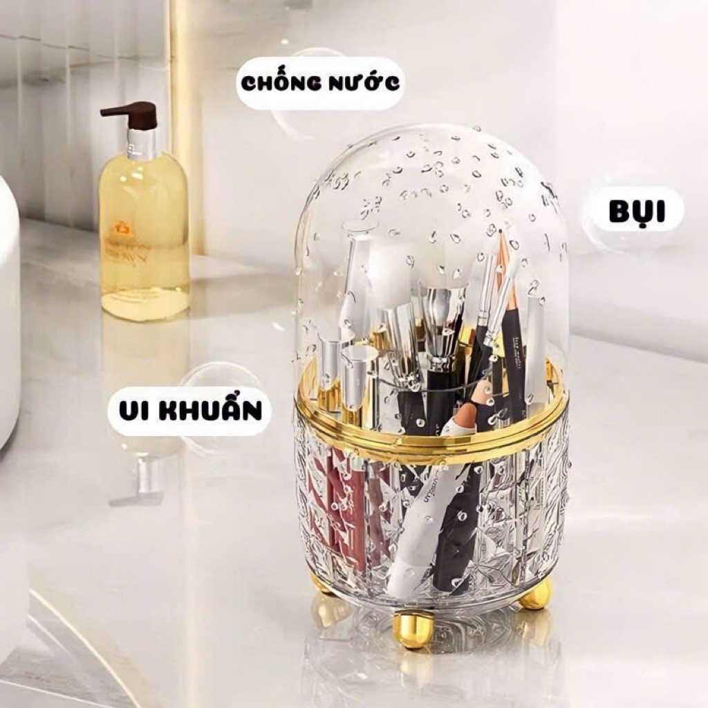 💄 LỌ ĐỰNG CỌ TRANG ĐIỂM CAO CẤP – NẮP CHỤP CHỐNG BỤI, SANG XỊN CHO BÀN TRANG ĐIỂM 💄