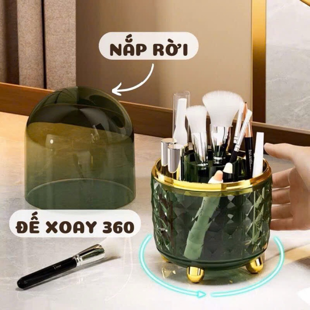 💄 LỌ ĐỰNG CỌ TRANG ĐIỂM CAO CẤP – NẮP CHỤP CHỐNG BỤI, SANG XỊN CHO BÀN TRANG ĐIỂM 💄