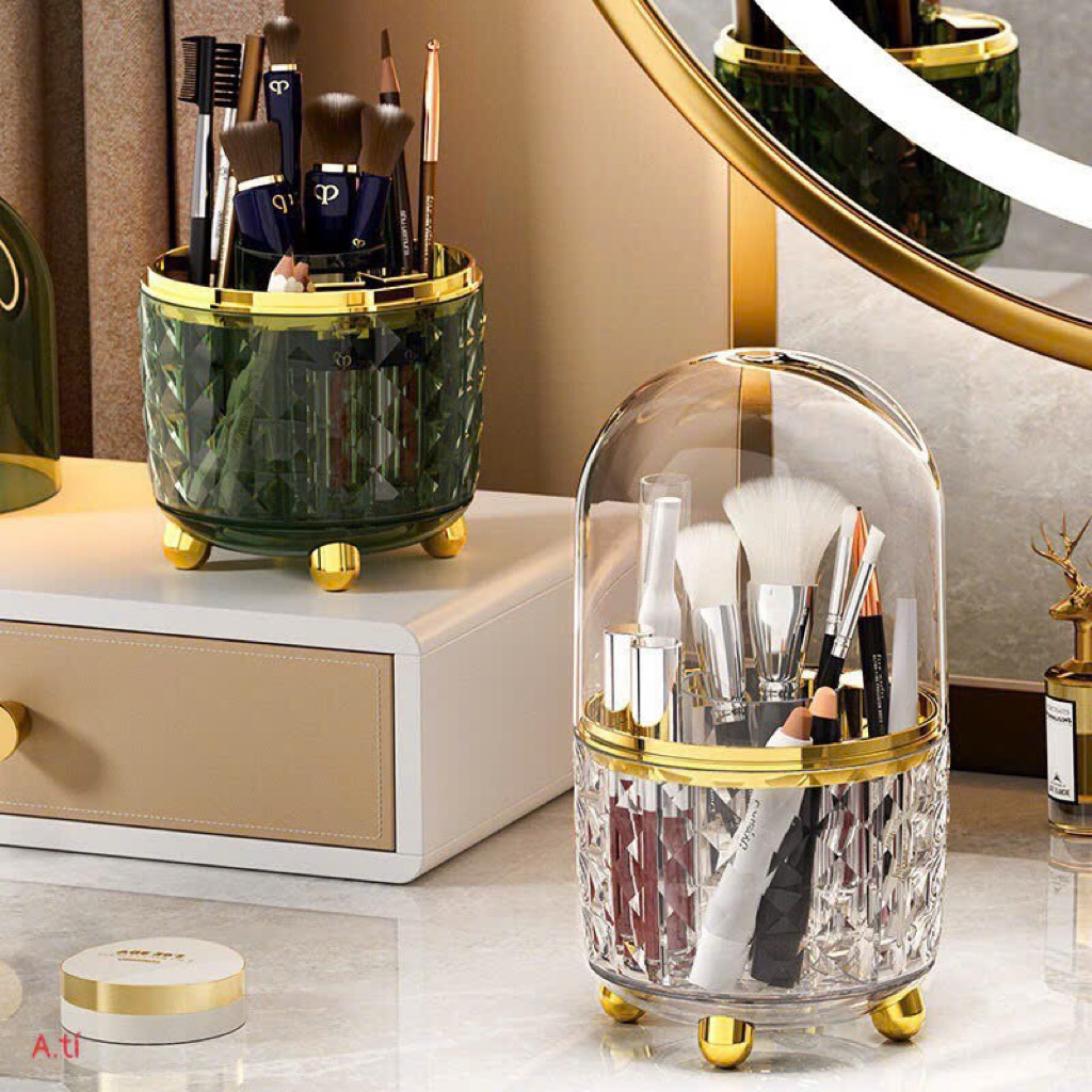 💄 LỌ ĐỰNG CỌ TRANG ĐIỂM CAO CẤP – NẮP CHỤP CHỐNG BỤI, SANG XỊN CHO BÀN TRANG ĐIỂM 💄