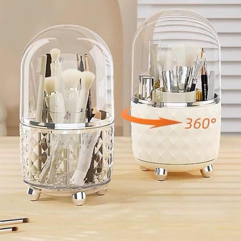 💄 LỌ ĐỰNG CỌ TRANG ĐIỂM CAO CẤP – NẮP CHỤP CHỐNG BỤI, SANG XỊN CHO BÀN TRANG ĐIỂM 💄
