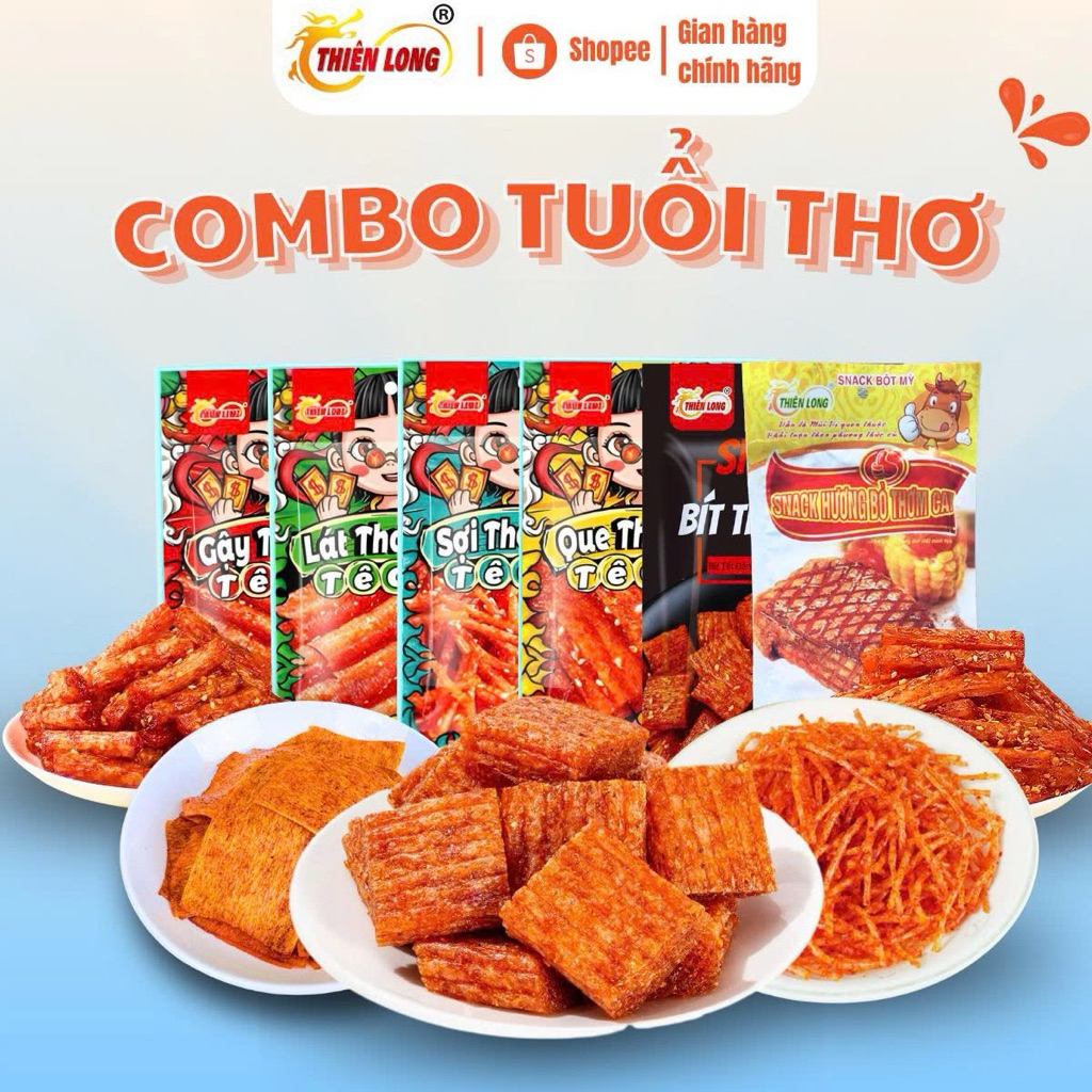 Combo Tuổi Thơ Thiên Long Food Snack Thơm Ngon Hương Vị Tuổi Thơ,que cay cổng trường,ăn vặt tuổi thơ,hương vị tuổi thơ