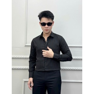 Áo sơ mi nam LUXURY Cao cấp dài kẻ sọc dài tay chất vải đũi