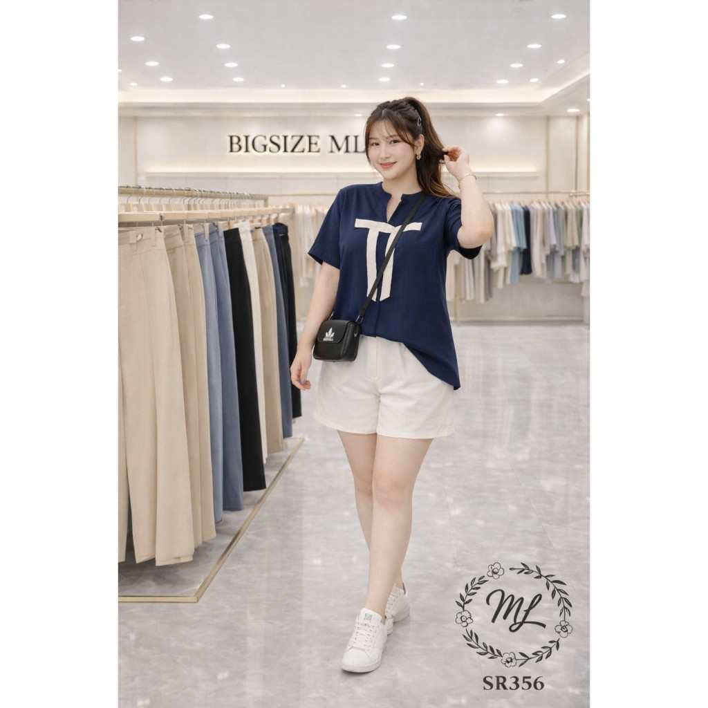 🖤✨ SÉT BỘ BIGSIZE ÁO LỤA TUYẾT MỊN PHỐI NƠ THANH LỊCH QUẦN SHORT COTTON LẠNH SR356 55-90KG ✨🖤