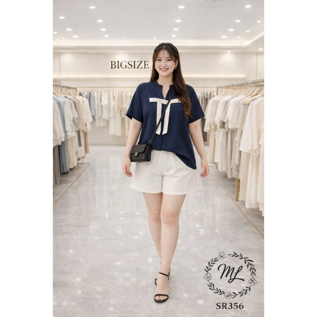 🖤✨ SÉT BỘ BIGSIZE ÁO LỤA TUYẾT MỊN PHỐI NƠ THANH LỊCH QUẦN SHORT COTTON LẠNH SR356 55-90KG ✨🖤
