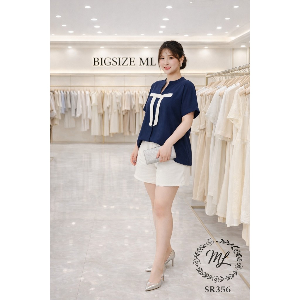 🖤✨ SÉT BỘ BIGSIZE ÁO LỤA TUYẾT MỊN PHỐI NƠ THANH LỊCH QUẦN SHORT COTTON LẠNH SR356 55-90KG ✨🖤