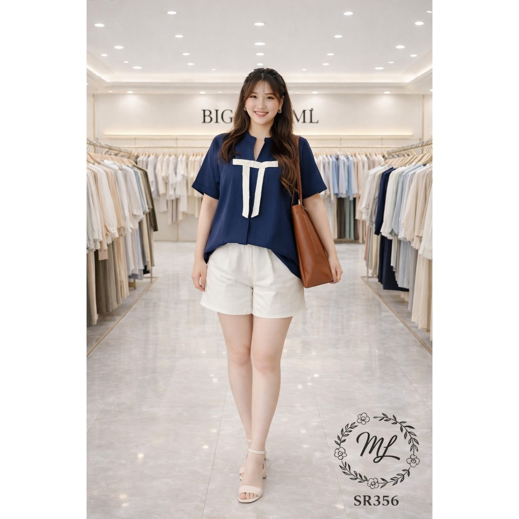 🖤✨ SÉT BỘ BIGSIZE ÁO LỤA TUYẾT MỊN PHỐI NƠ THANH LỊCH QUẦN SHORT COTTON LẠNH SR356 55-90KG ✨🖤