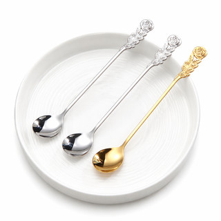 Muỗng Cà Phê Kem Ăn Chè Cán Dài Inox 304 Họa Tiết Hoa Hồng Sang Trọng Tinh Xảo