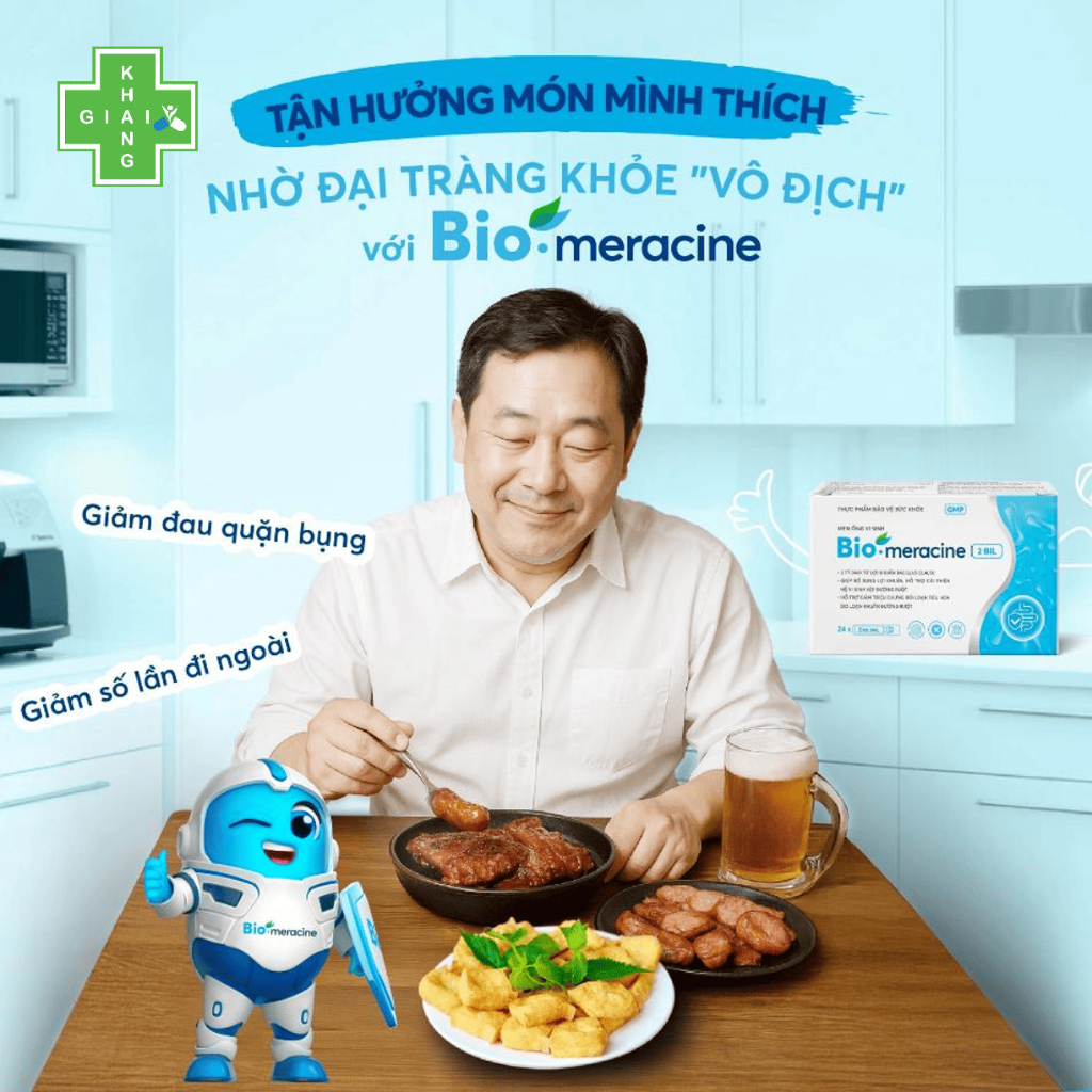 Men vi sinh đường ruột 2 tỷ lợi khuẩn Bio-Meracine giúp ăn ngon, tiêu hóa tốt và da khỏe đẹp từ gốc (Hộp 24 ống)
