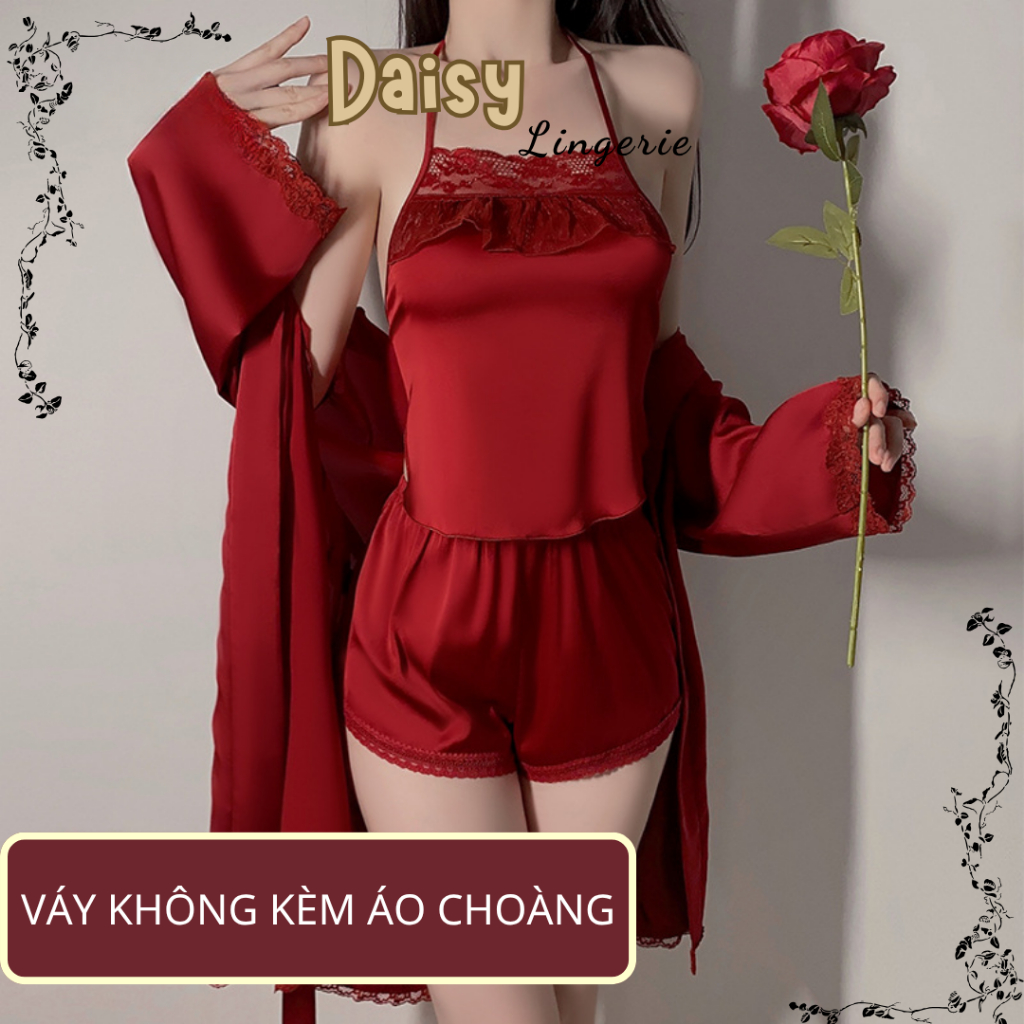 Set Đồ Ngủ Lụa 2 Dây Pyjama Áo Yếm Phối Ren Bèo Nhẹ Kèm Quần Short Mềm Mại- VN144