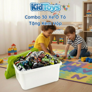 Thùng 30 xe ô tô KidToys – đồ chơi xe mô hình nhiều màu kèm hộp đựng cho bé