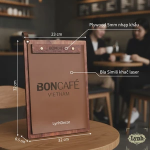 Menu gỗ da các size - Miễn phí Khắc LOGO Quán cafe, Nhà hàng